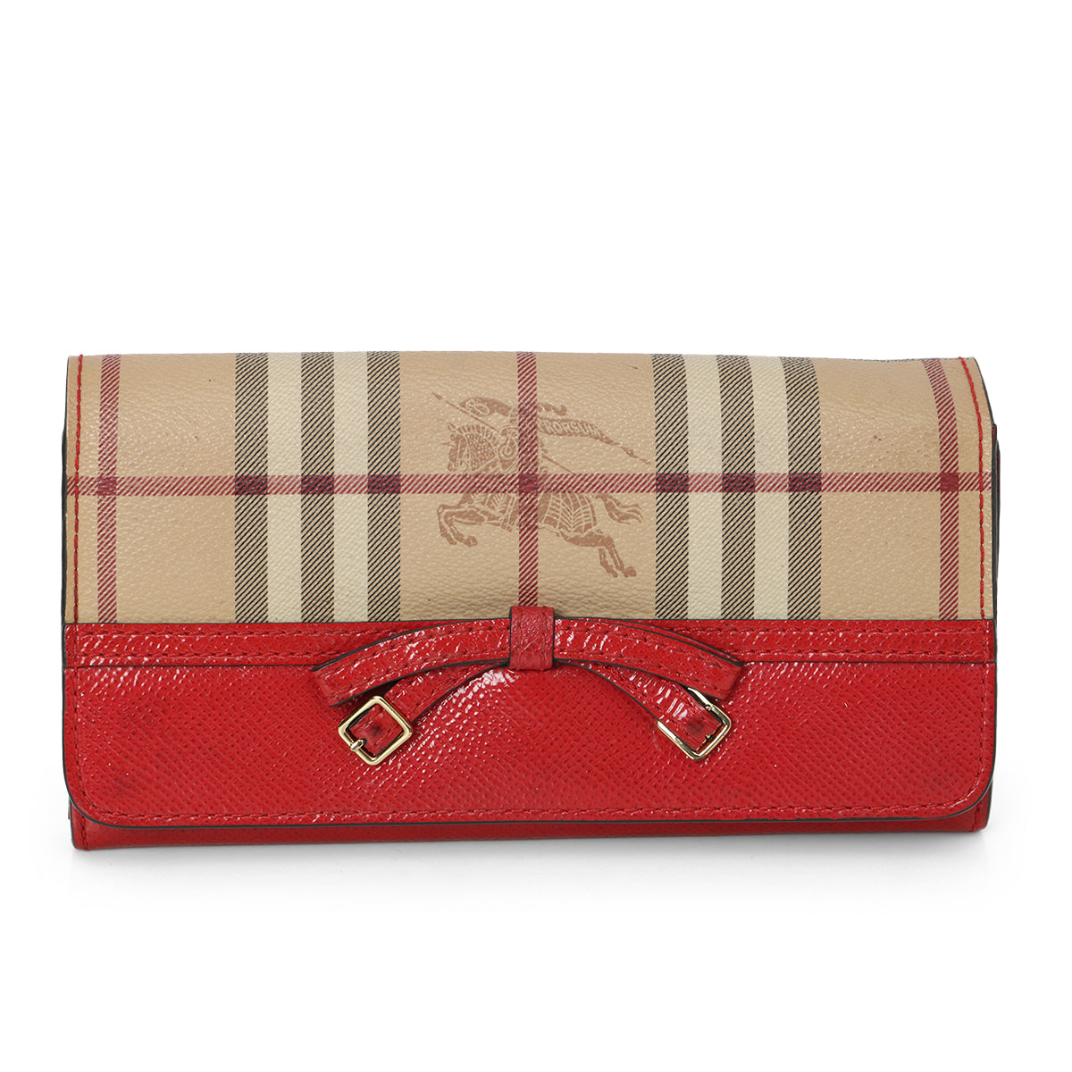 Red Patent Leather House Check Continental Flap Wallet