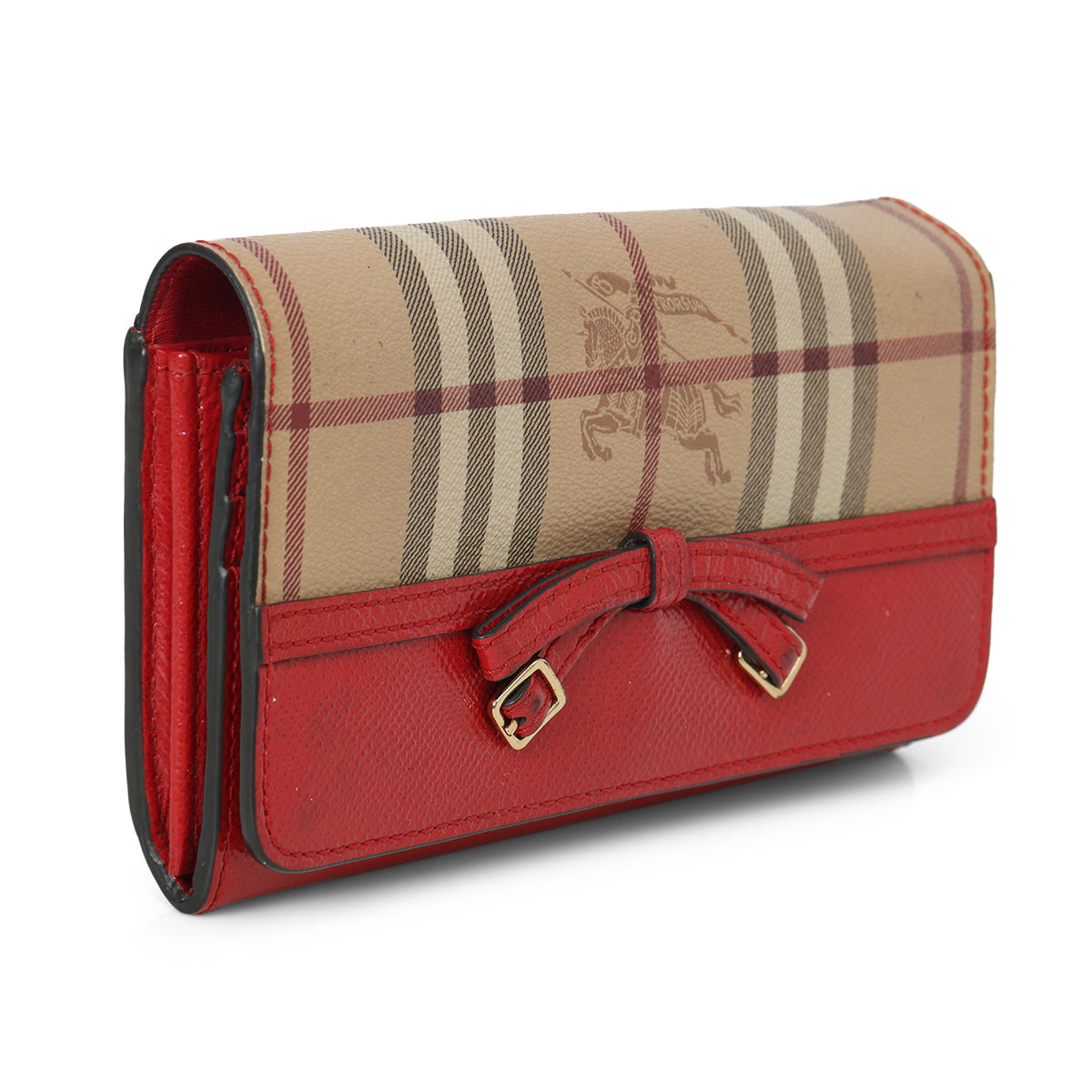 Red Patent Leather House Check Continental Flap Wallet