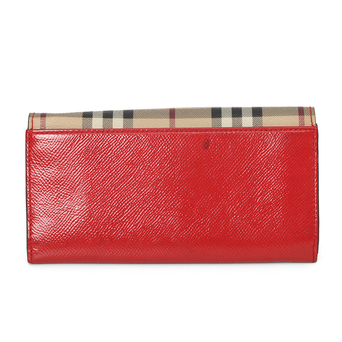 Red Patent Leather House Check Continental Flap Wallet
