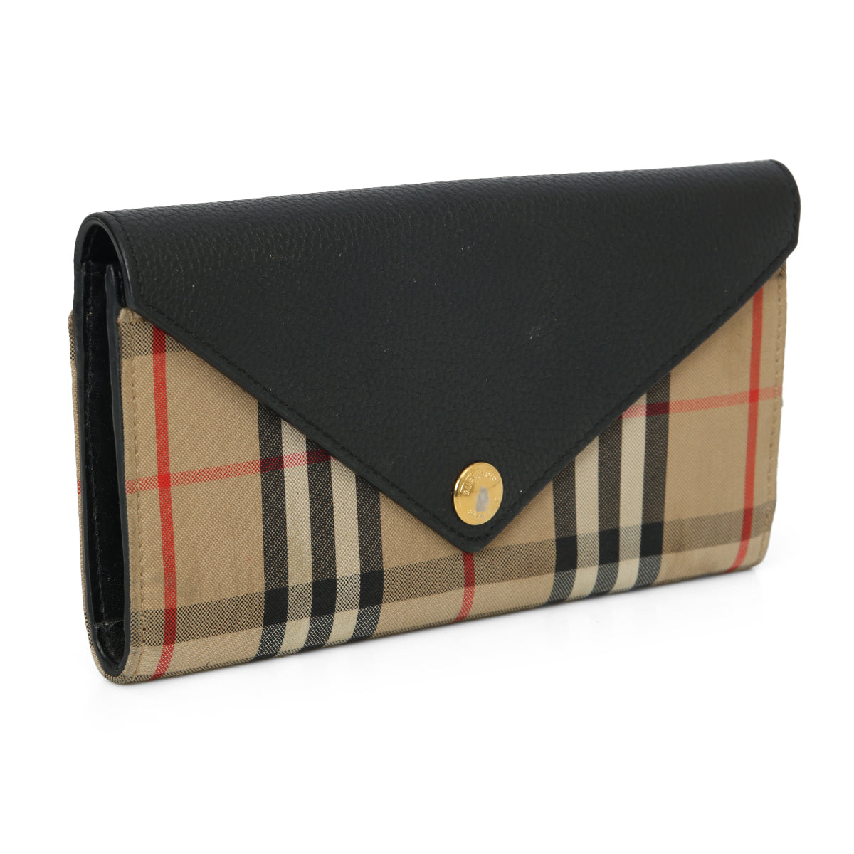 Black Leather & House Check Canvas Hannah Envelope Wallet