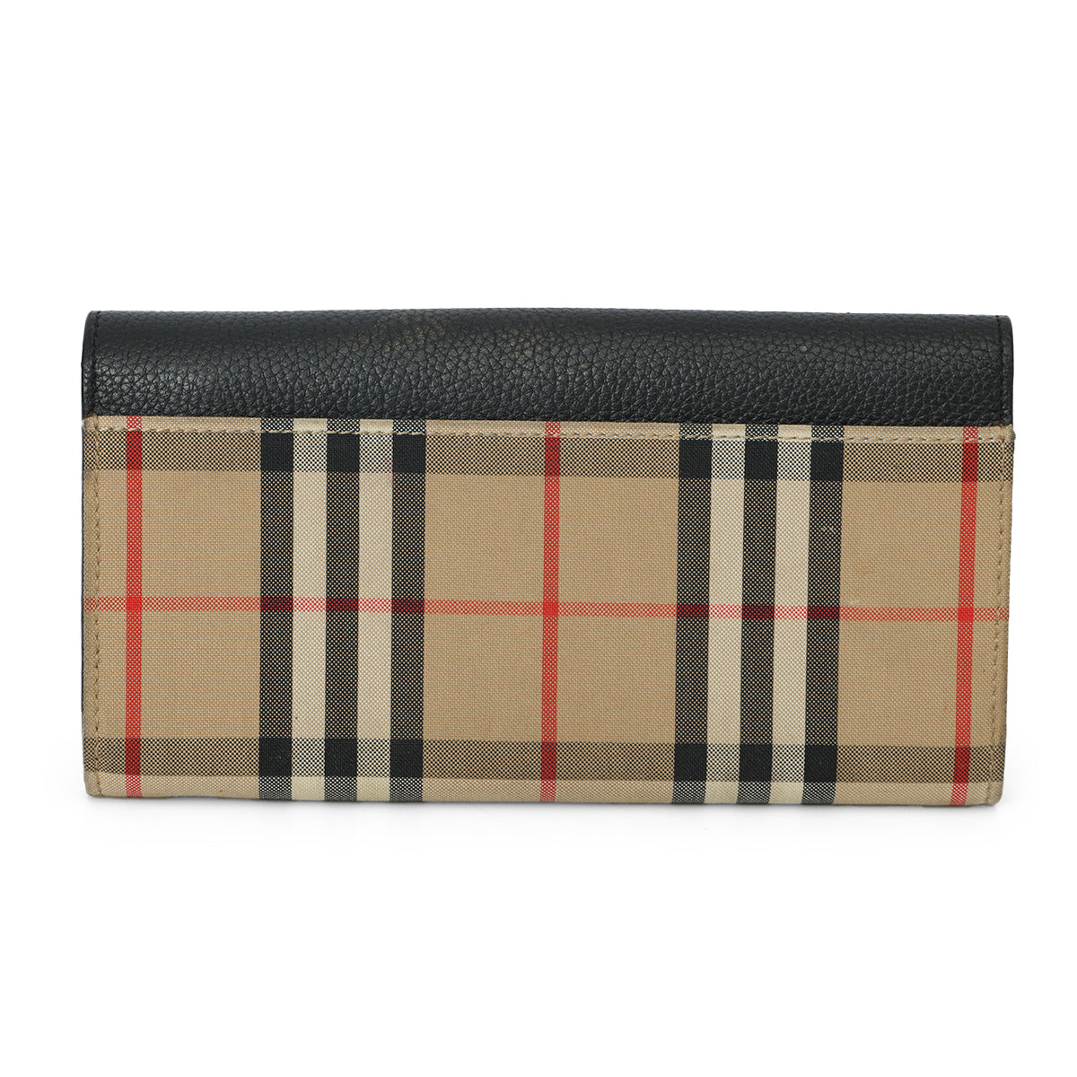 Black Leather & House Check Canvas Hannah Envelope Wallet