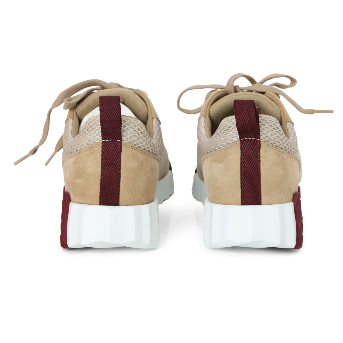 Beige Argile Bouncing Sneakers in Textured Mesh and Chevre Velours for Women EU 38