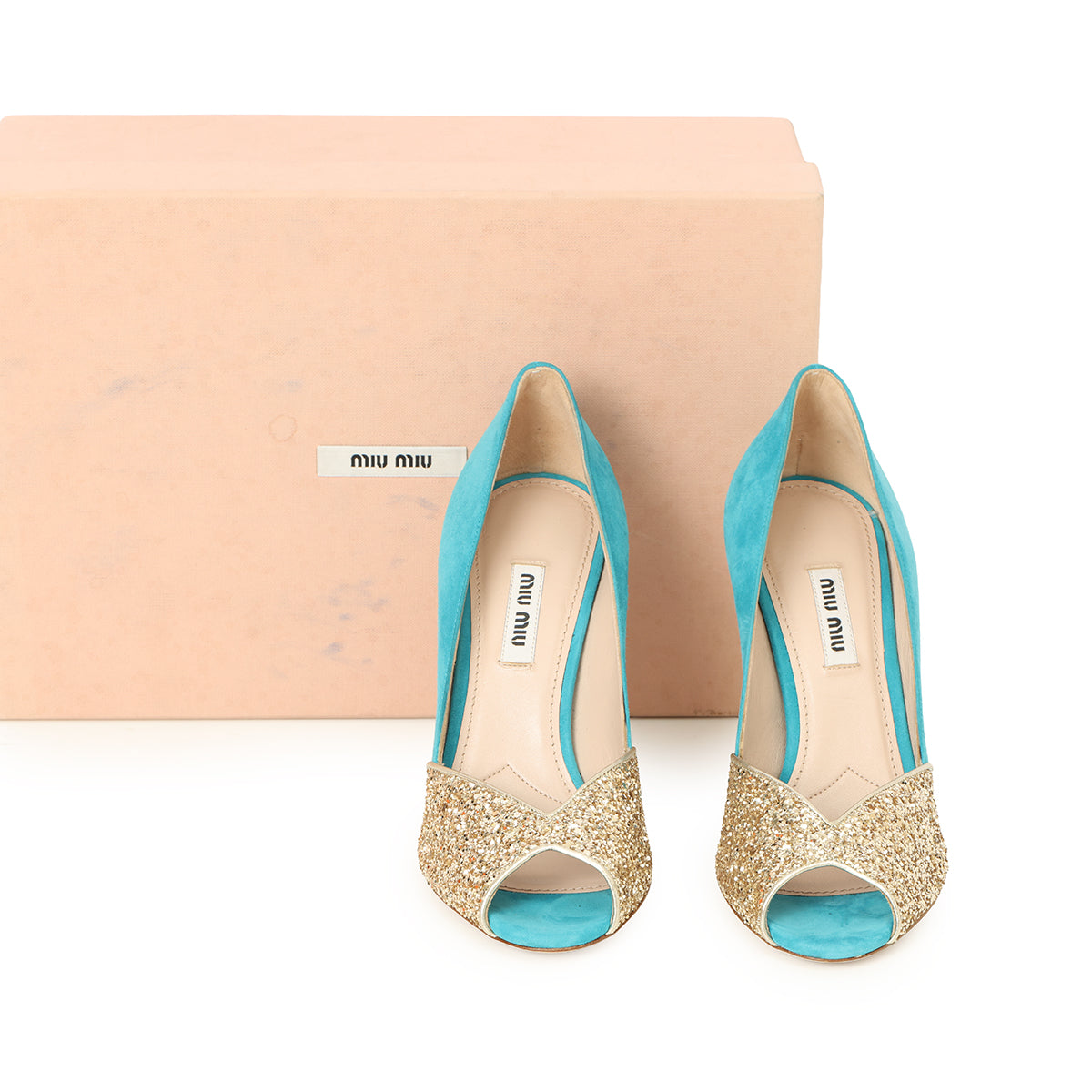 Aqua & Gold Suede Peep Toe Sandals EU 36.5