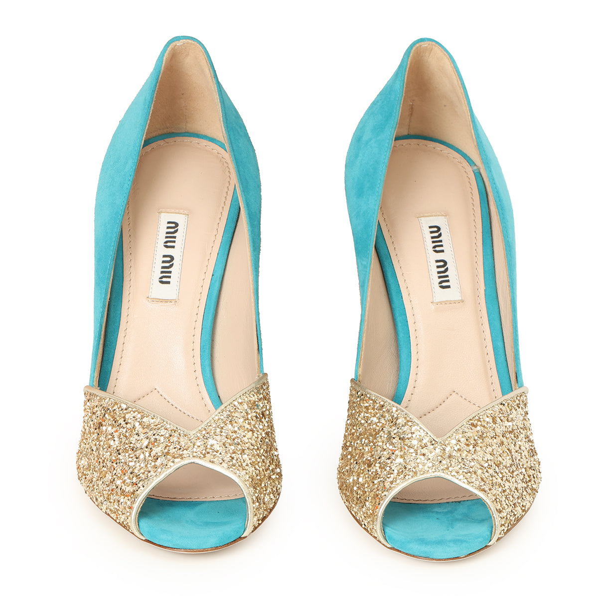 Aqua & Gold Suede Peep Toe Sandals EU 36.5