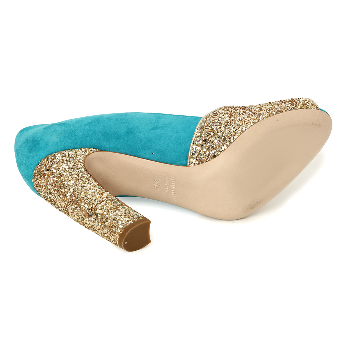 Aqua & Gold Suede Peep Toe Sandals EU 36.5