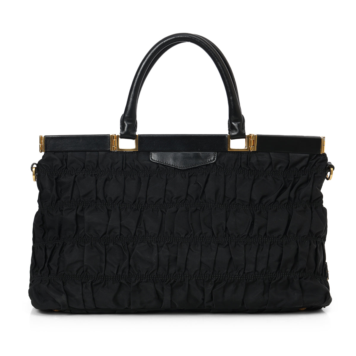 Black Gaufre Tessuto Nylon Frame Shopping Tote Bag