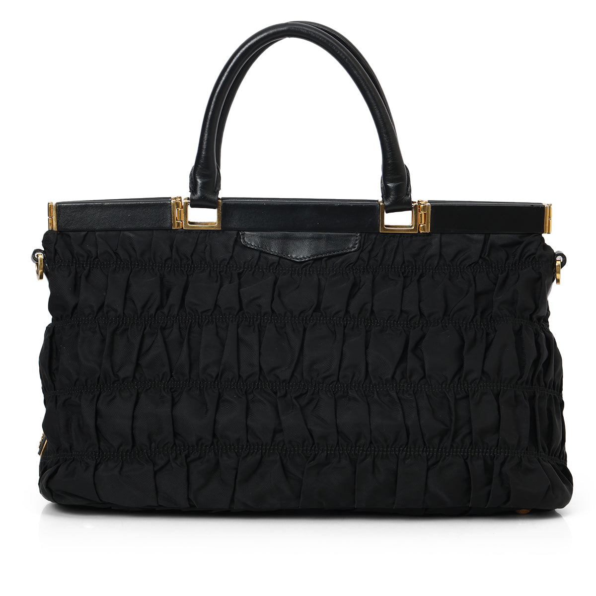 Black Gaufre Tessuto Nylon Frame Shopping Tote Bag