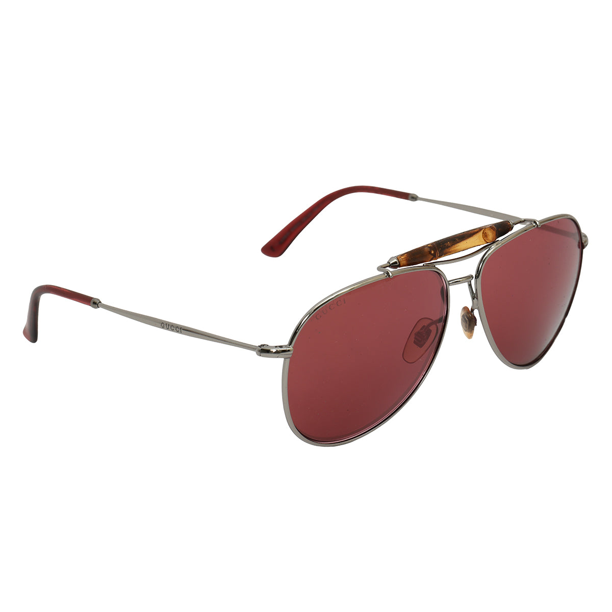 Bamboo & Metal Pink Tinted Lens Aviator Sunglasses