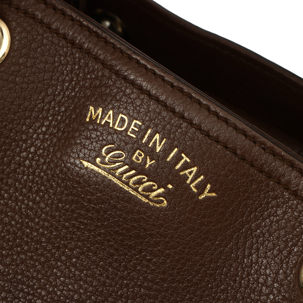 Brown Pebbled Leather Bamboo Top Handle Medium Tote Bag