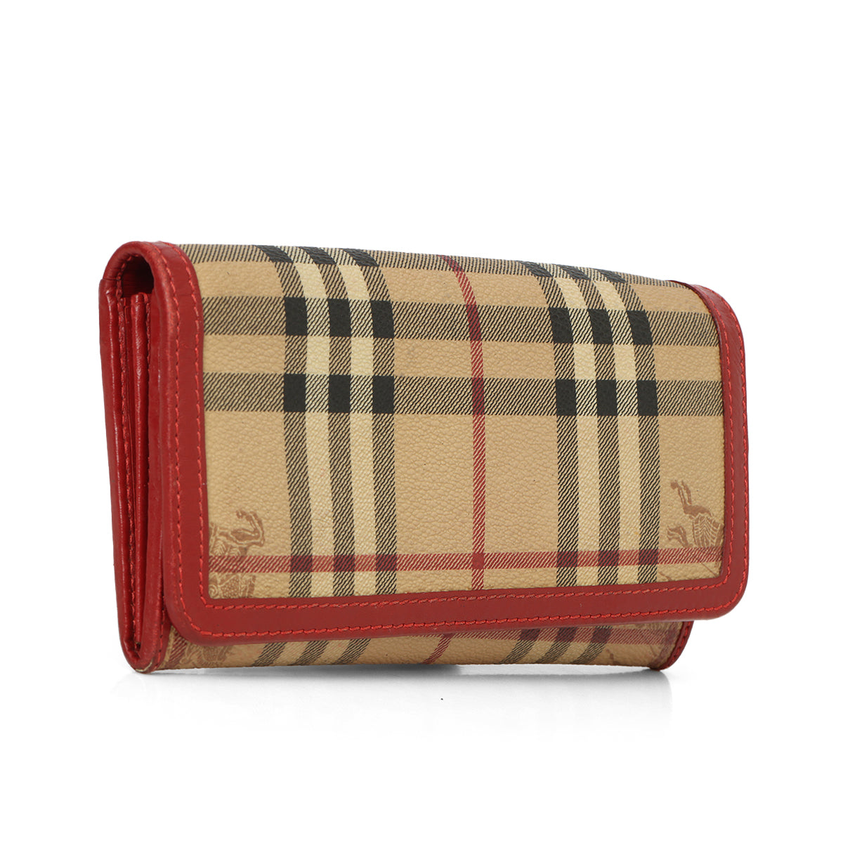 Haymarket Check Pattern Beige & Red Leather Continental Wallet