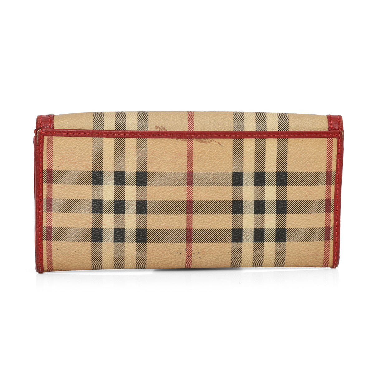 Haymarket Check Pattern Beige & Red Leather Continental Wallet