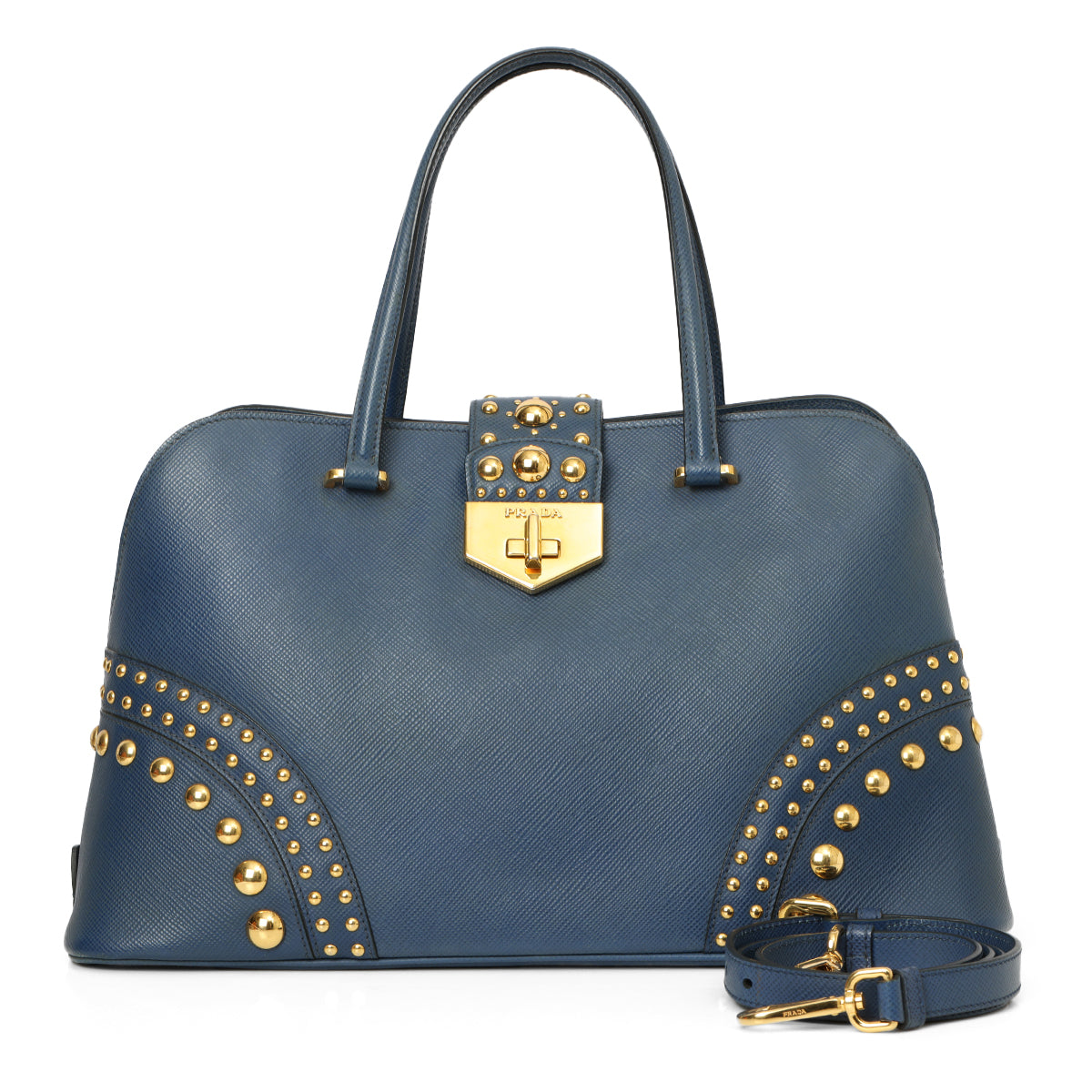 Blue Saffiano Cuir Studded Dome Bag