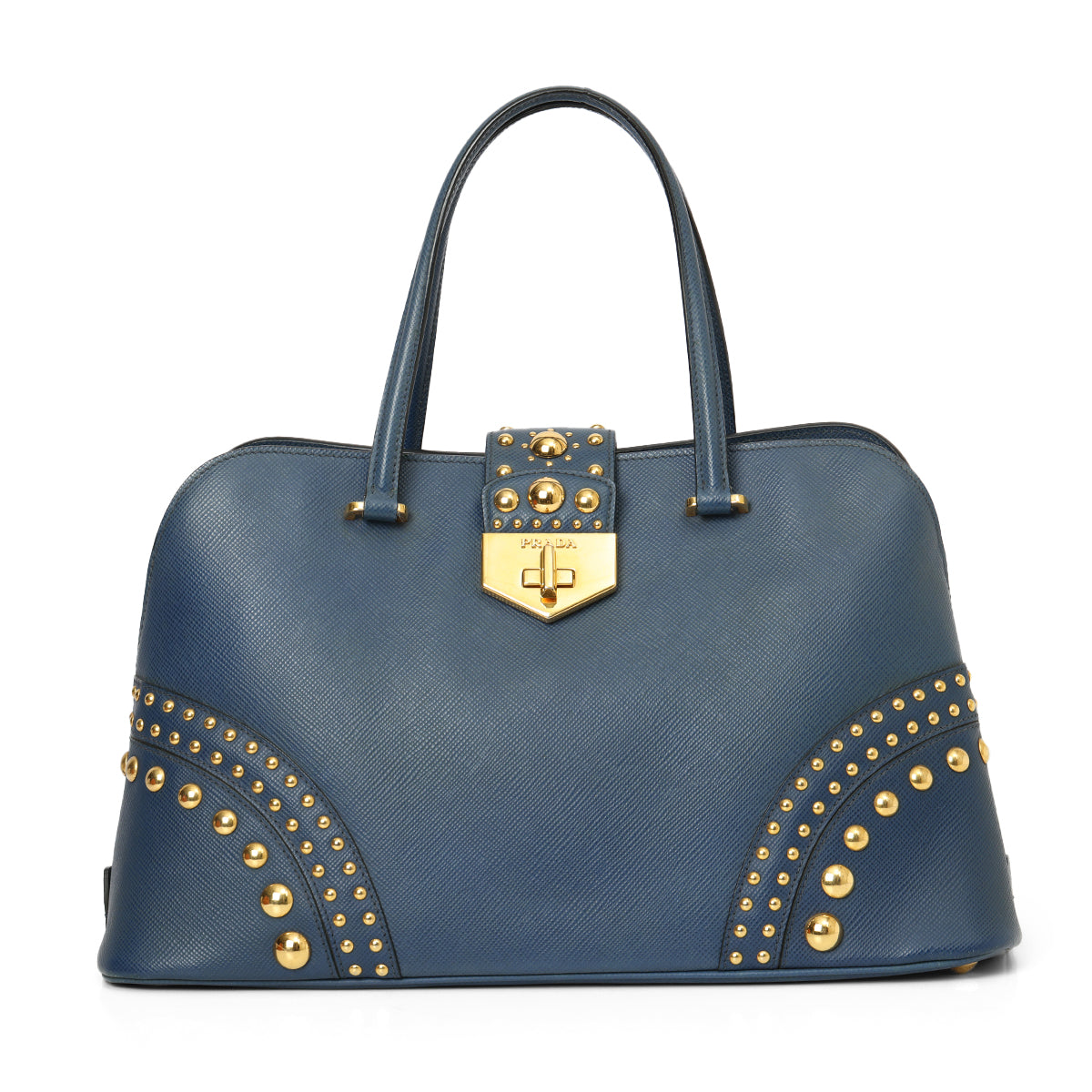 Blue Saffiano Cuir Studded Dome Bag