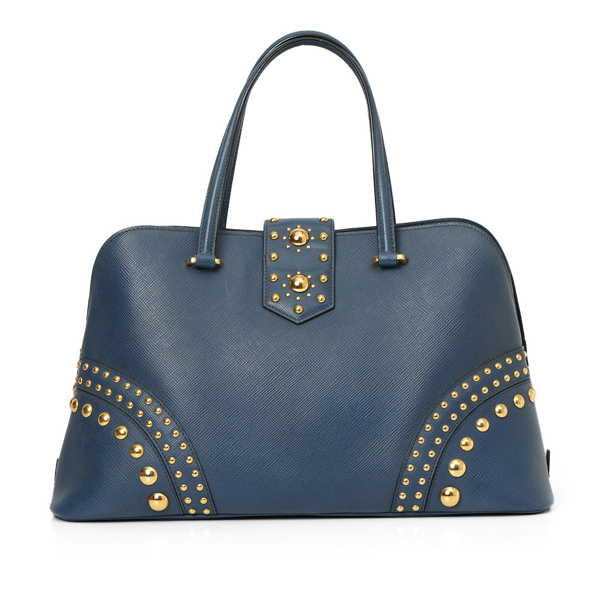 Blue Saffiano Cuir Studded Dome Bag