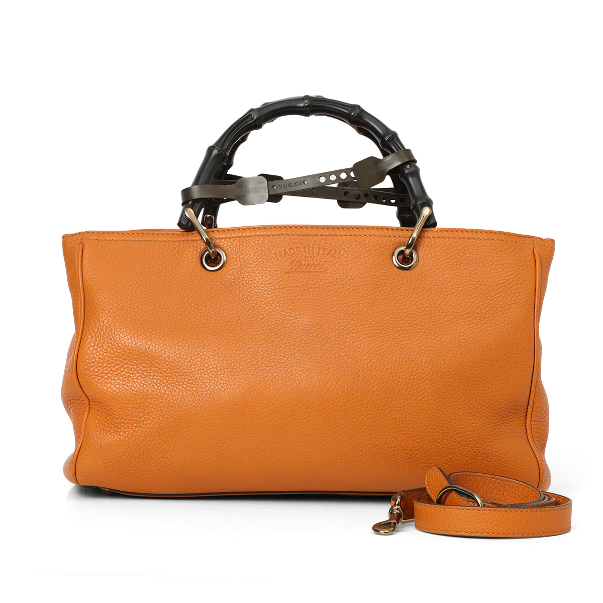 Rust Orange Medium Bamboo Shopping Leather Tote Bag