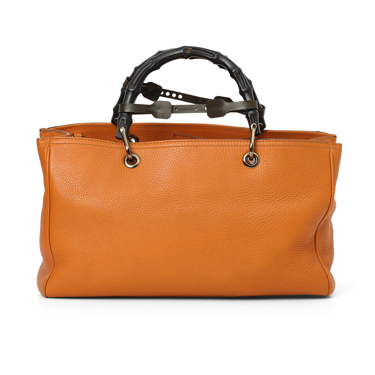 Rust Orange Medium Bamboo Shopping Leather Tote Bag