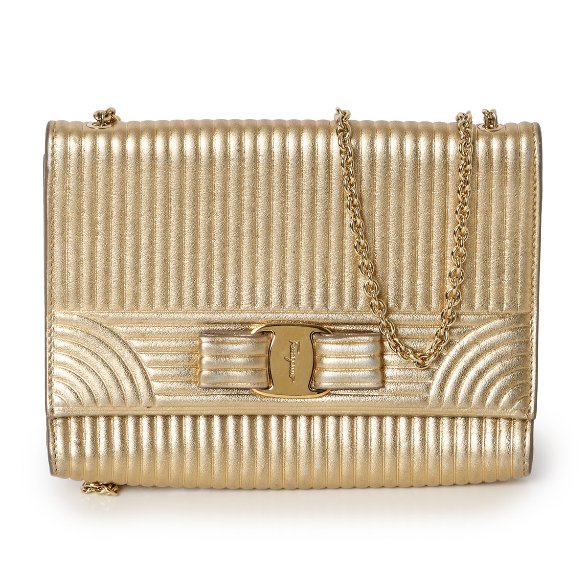 Gold Quilted Leather Vara Bow Crossbody Bag