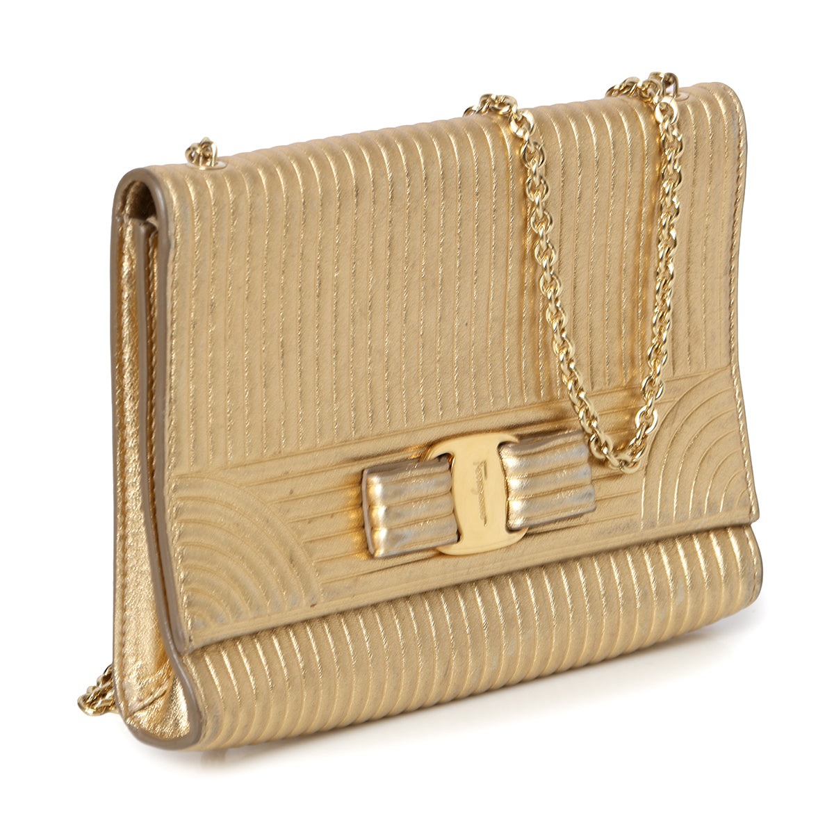 Gold Quilted Leather Vara Bow Crossbody Bag