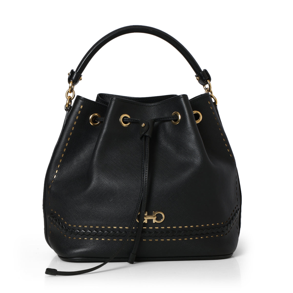 Black Braided Bucket Top Handle Bag