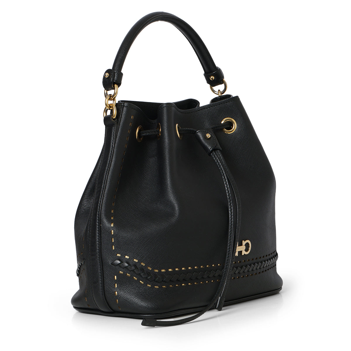 Black Braided Bucket Top Handle Bag