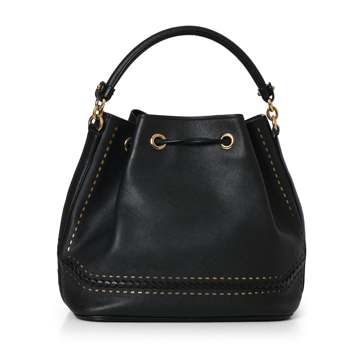 Black Braided Bucket Top Handle Bag