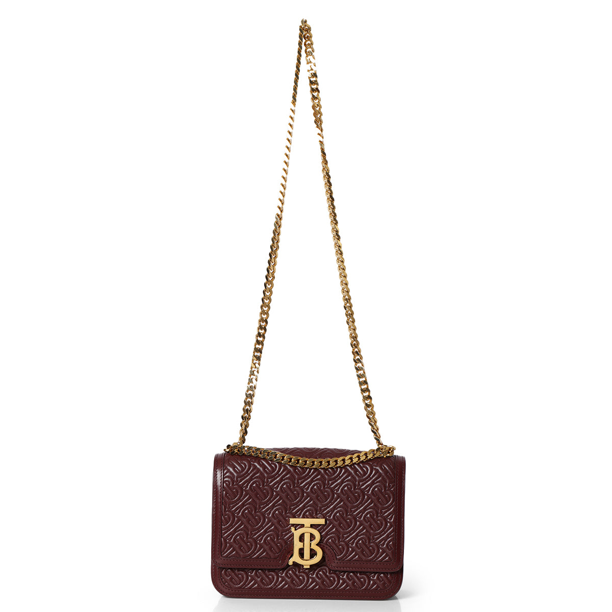 Wine Embossed Leather TB Monogram Medium Shoulder Bag