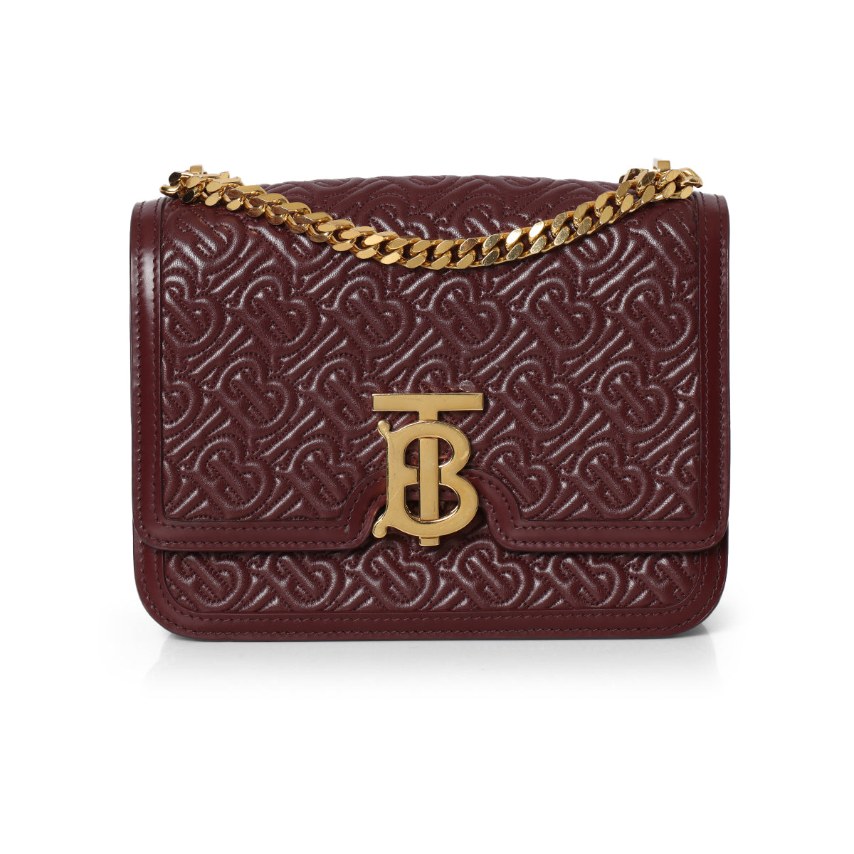 Wine Embossed Leather TB Monogram Medium Shoulder Bag