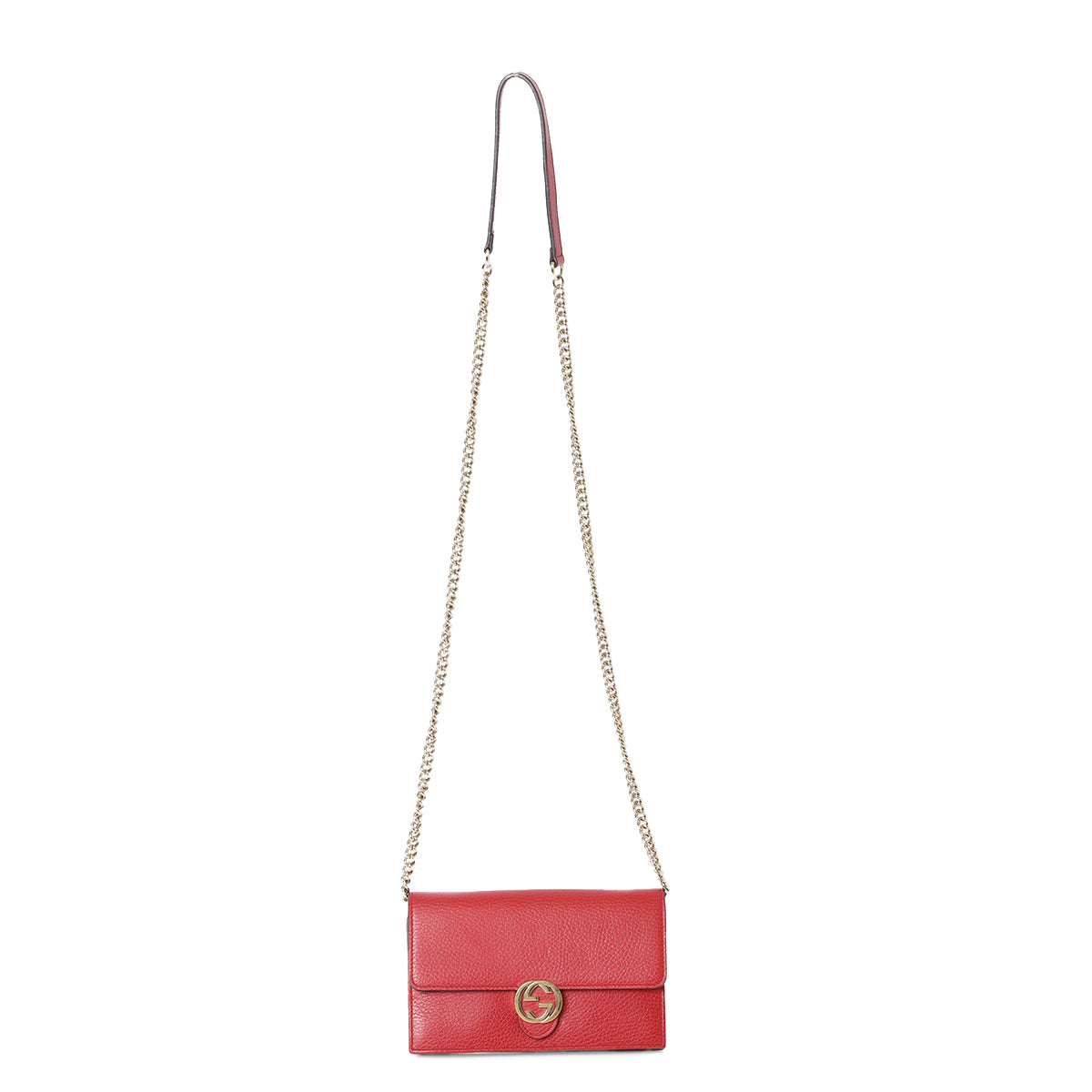 GG interlocking leather wallet-on-chain red shoulder bag