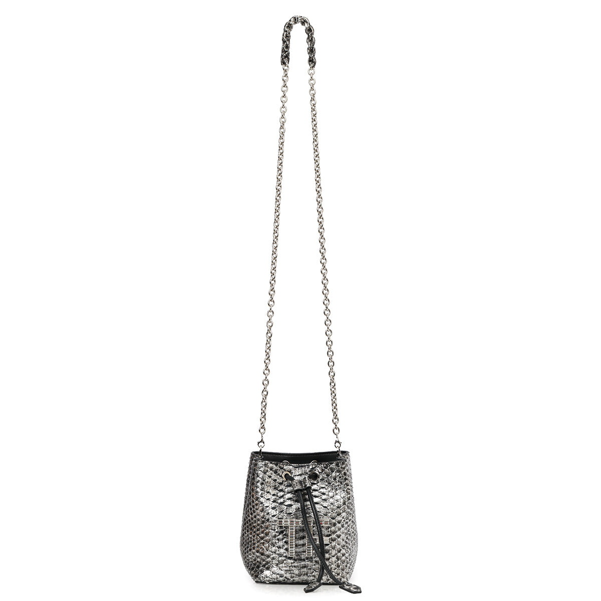 Black and Silver Python Mini Bucket Bag