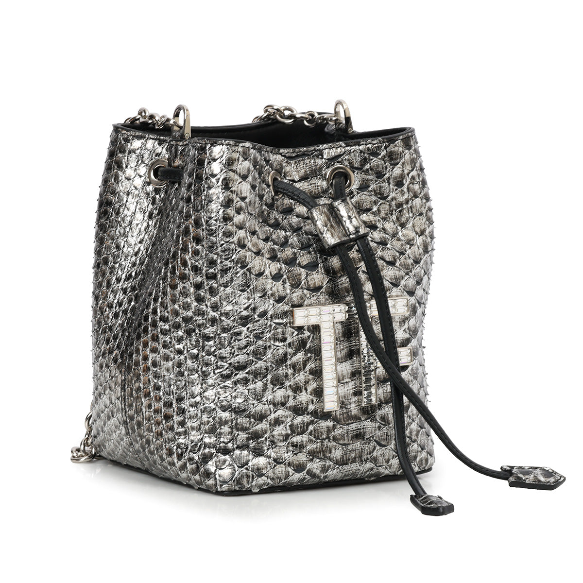 Black and Silver Python Mini Bucket Bag