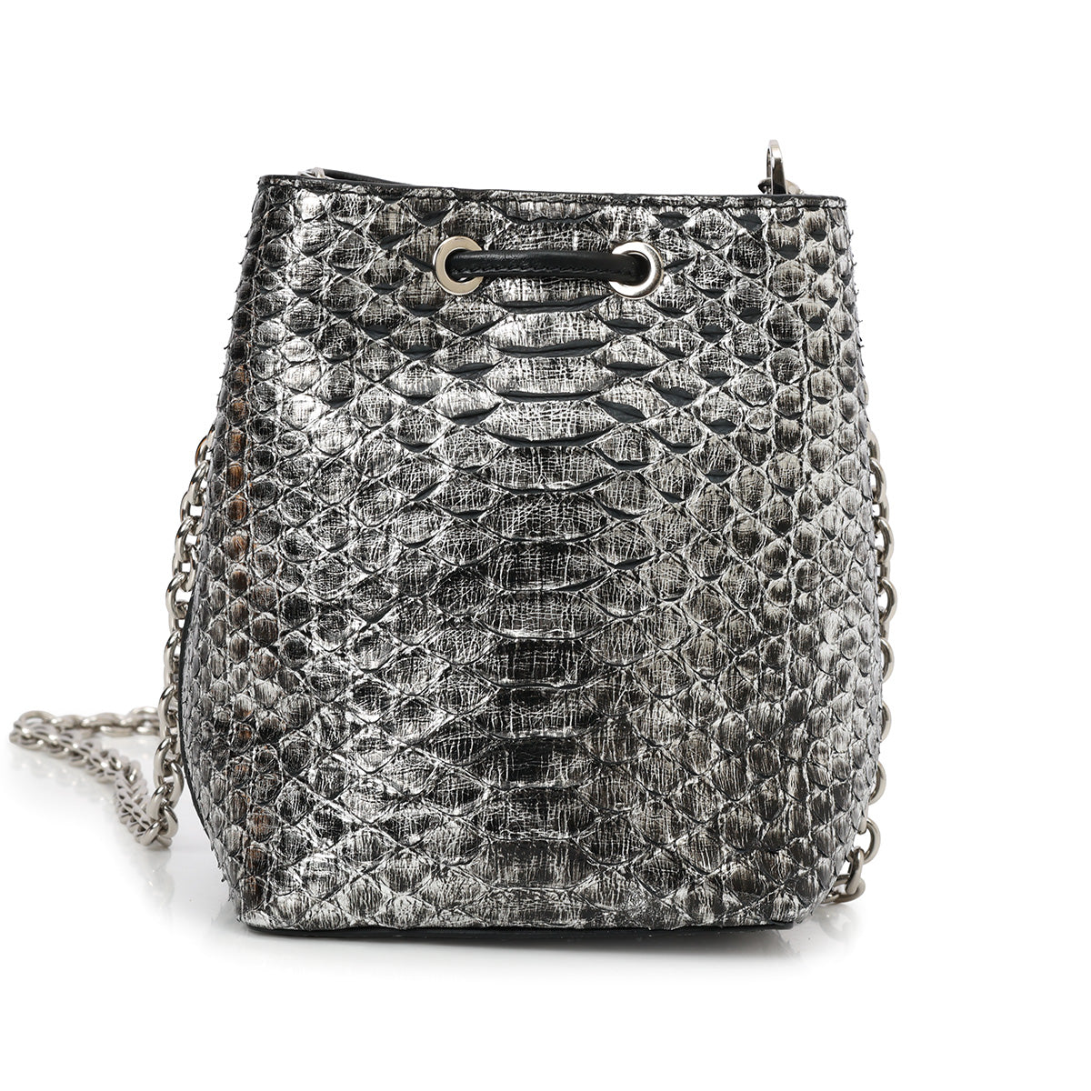 Black and Silver Python Mini Bucket Bag