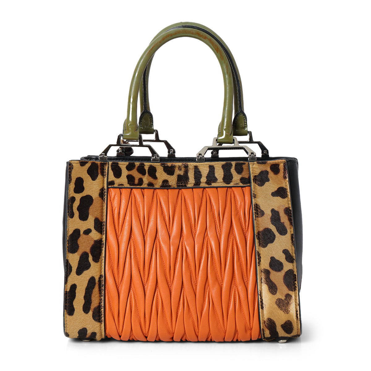 Cavallino Patch work Orange & Animal Print Satchel bag