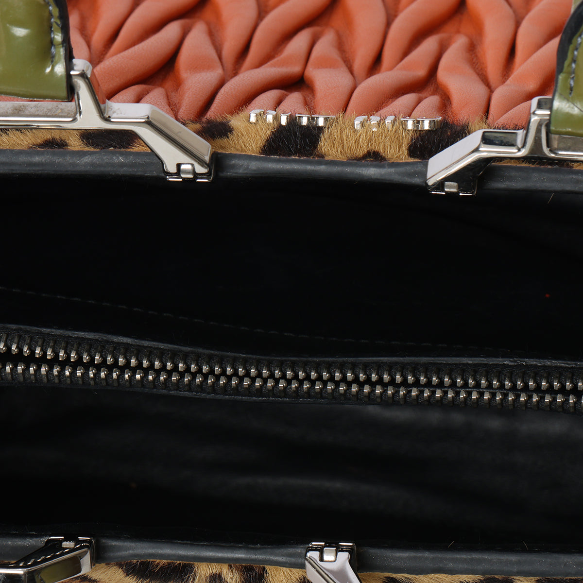 Cavallino Patch work Orange & Animal Print Satchel bag