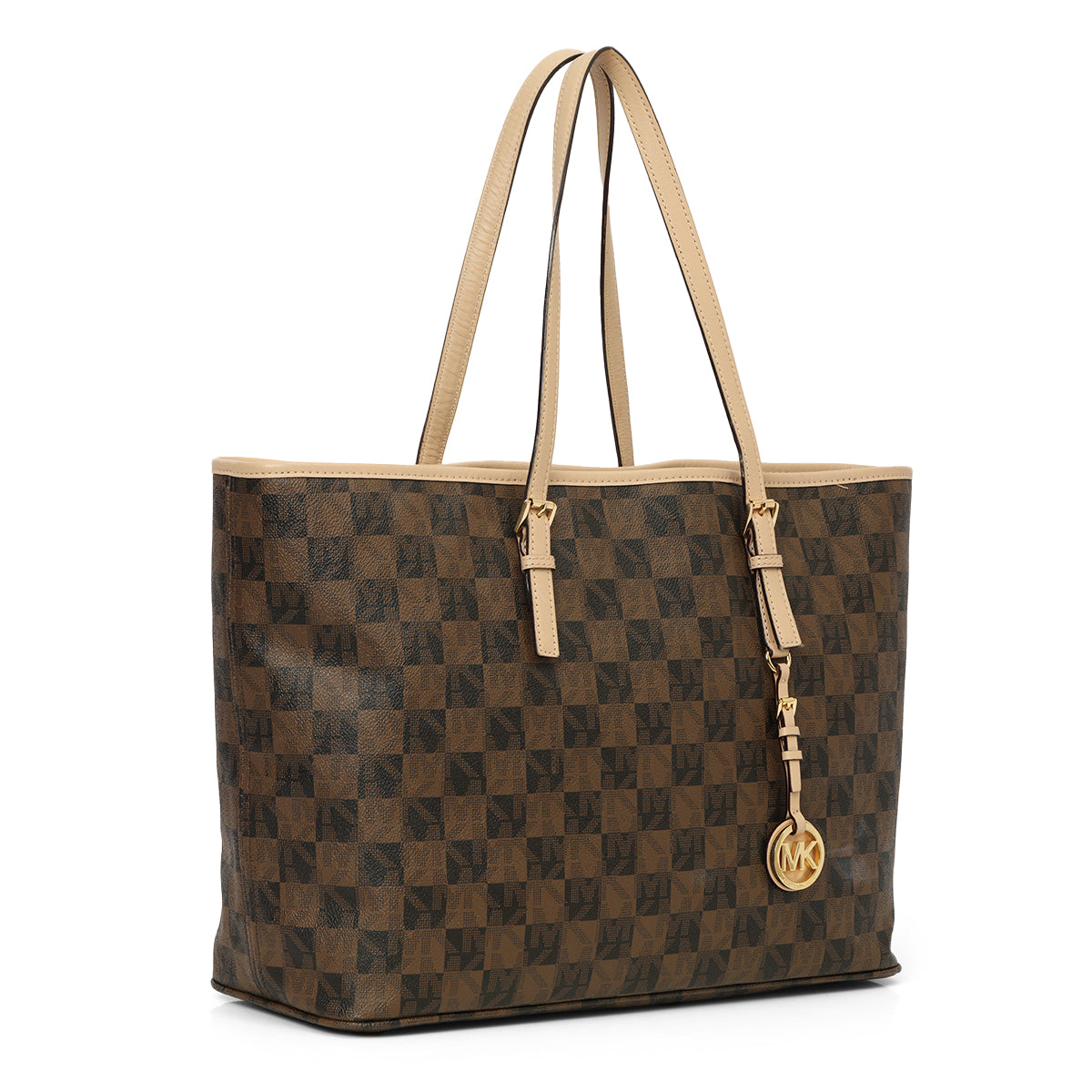 Brown Checkered Pattern Tote Bag