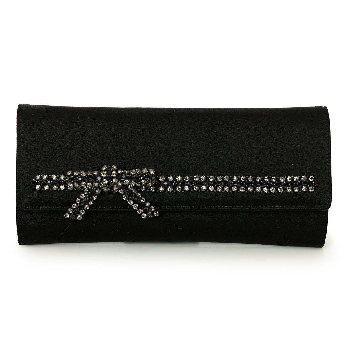 Crystal Bow Satin Clutch One Size