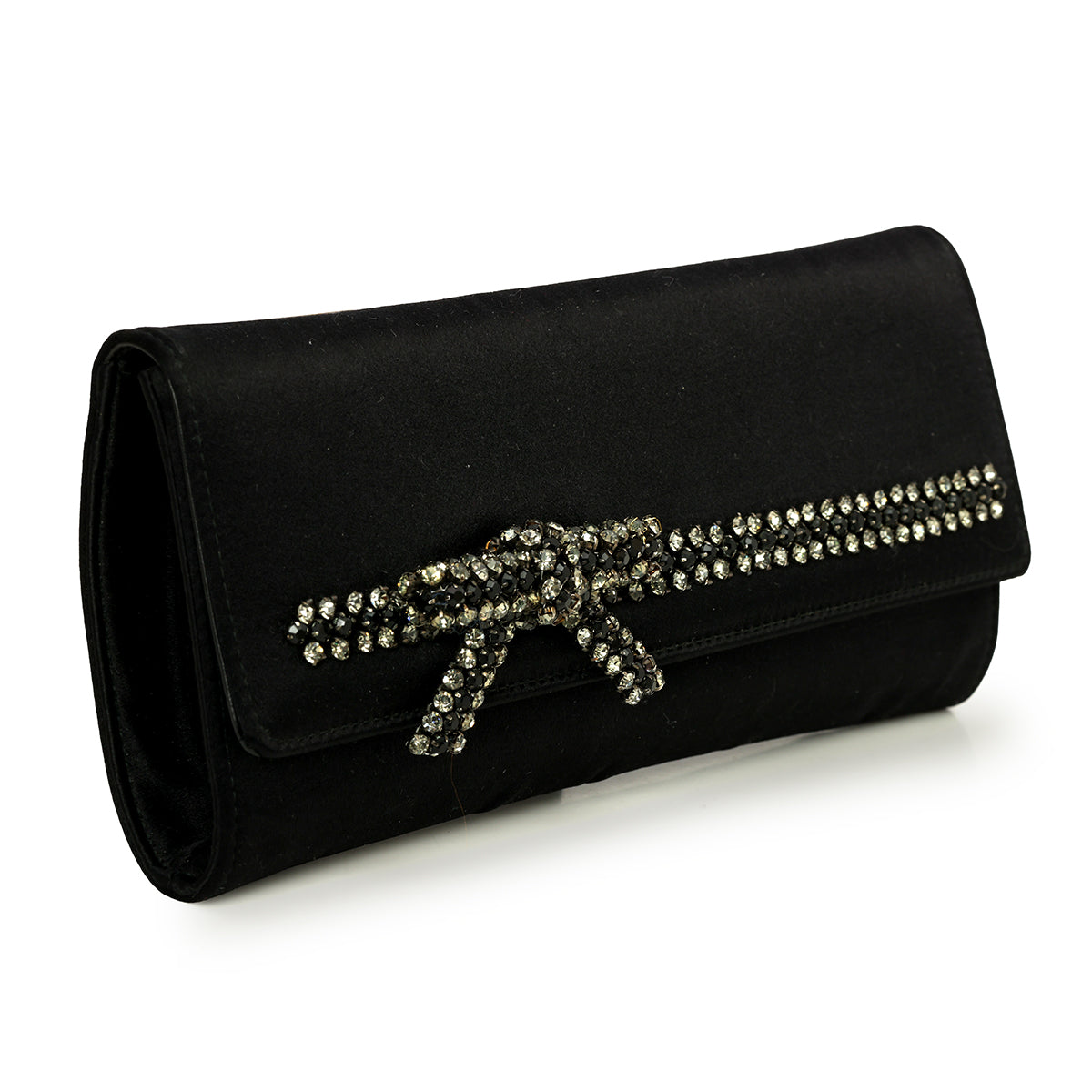 Crystal Bow Satin Clutch One Size