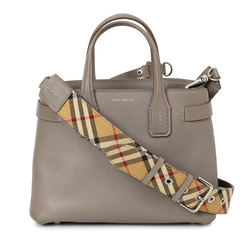 Grey Leather Small Banner Tote