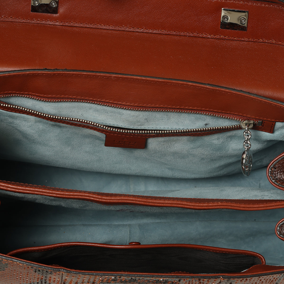 Brown/Black Python Lady Lock Large Top Handle Bag