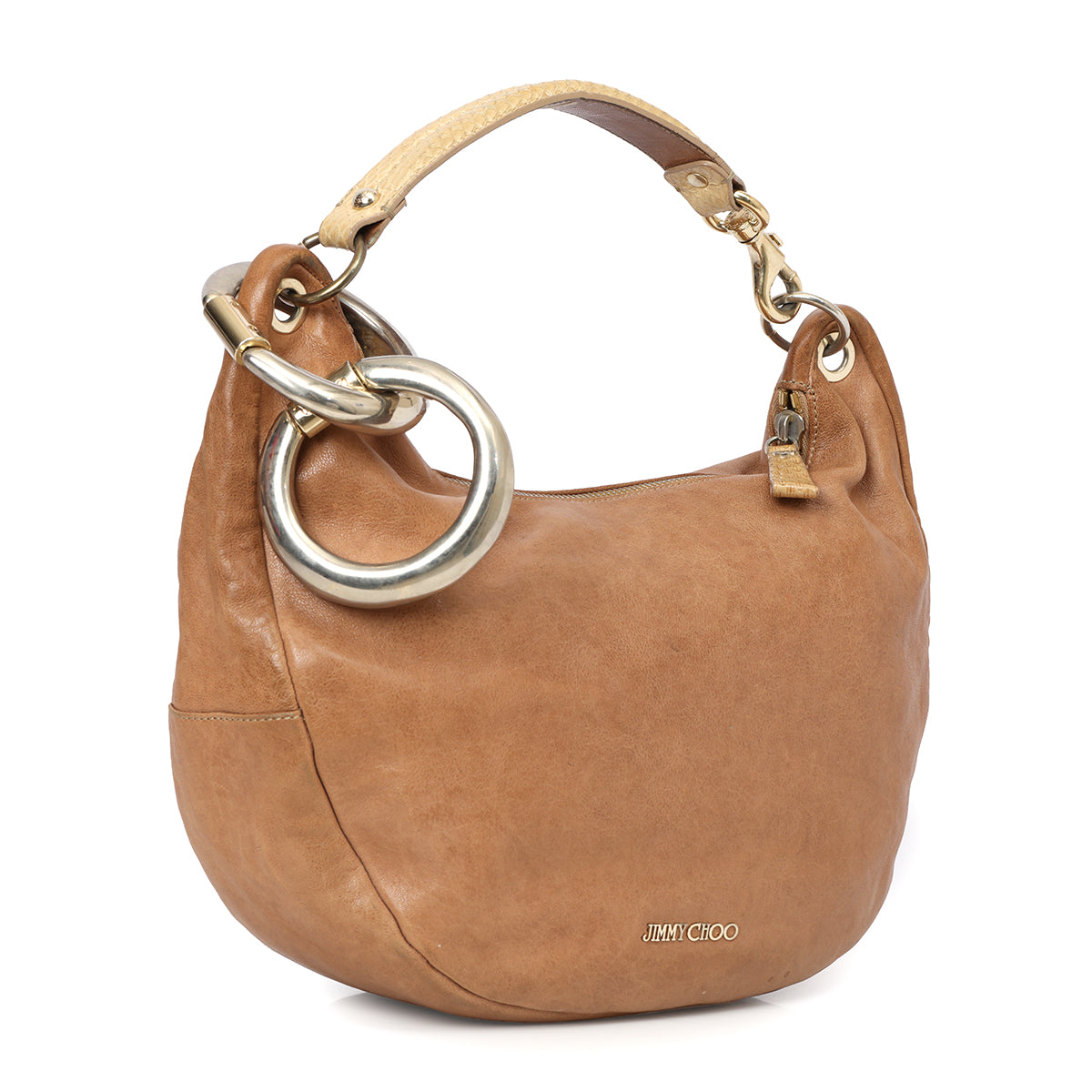 Tan Python Handle Sky Shoulder Bag
