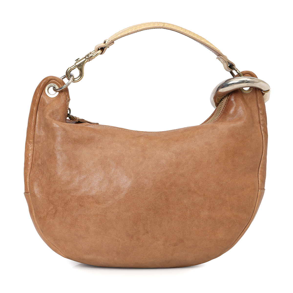 Tan Python Handle Sky Shoulder Bag