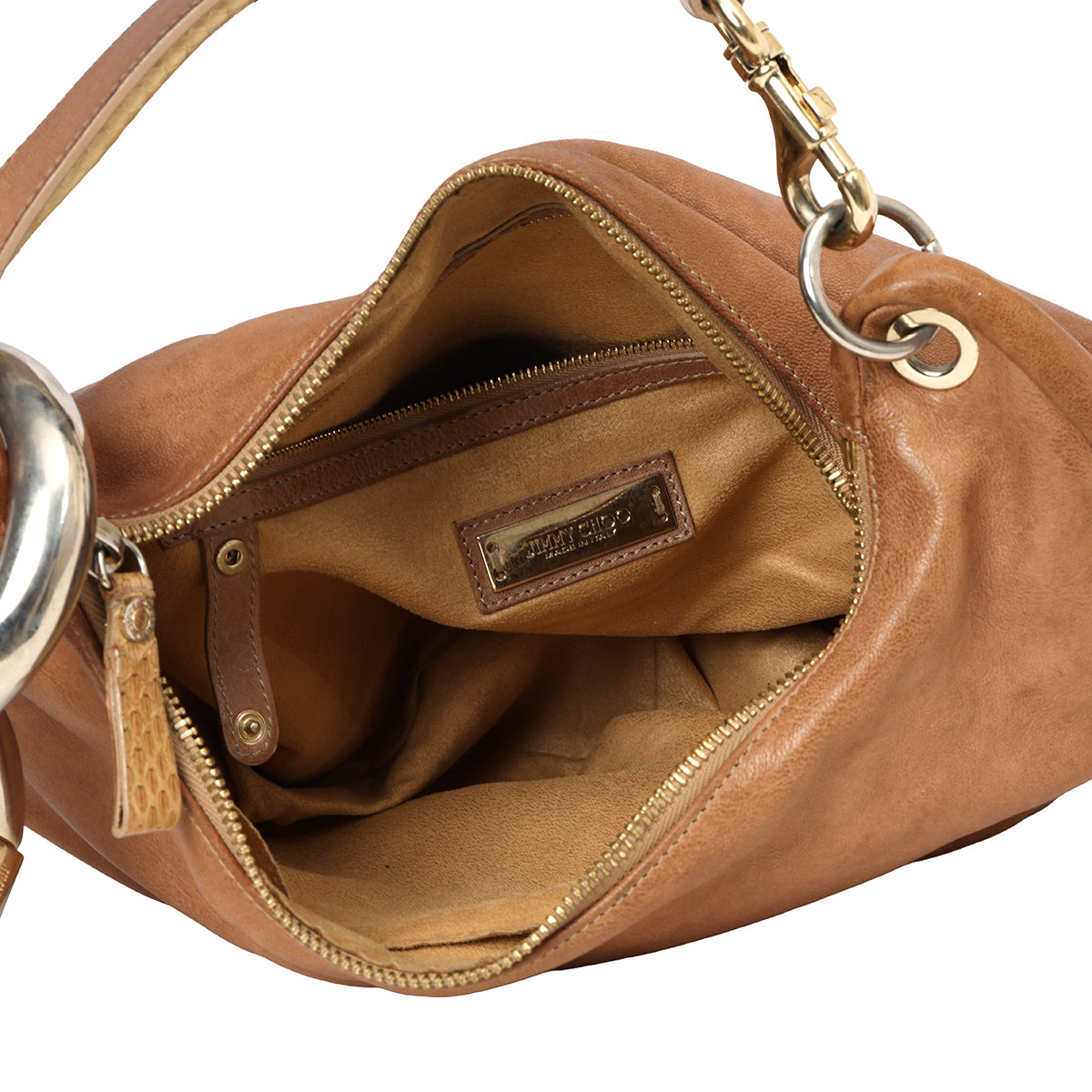 Tan Python Handle Sky Shoulder Bag