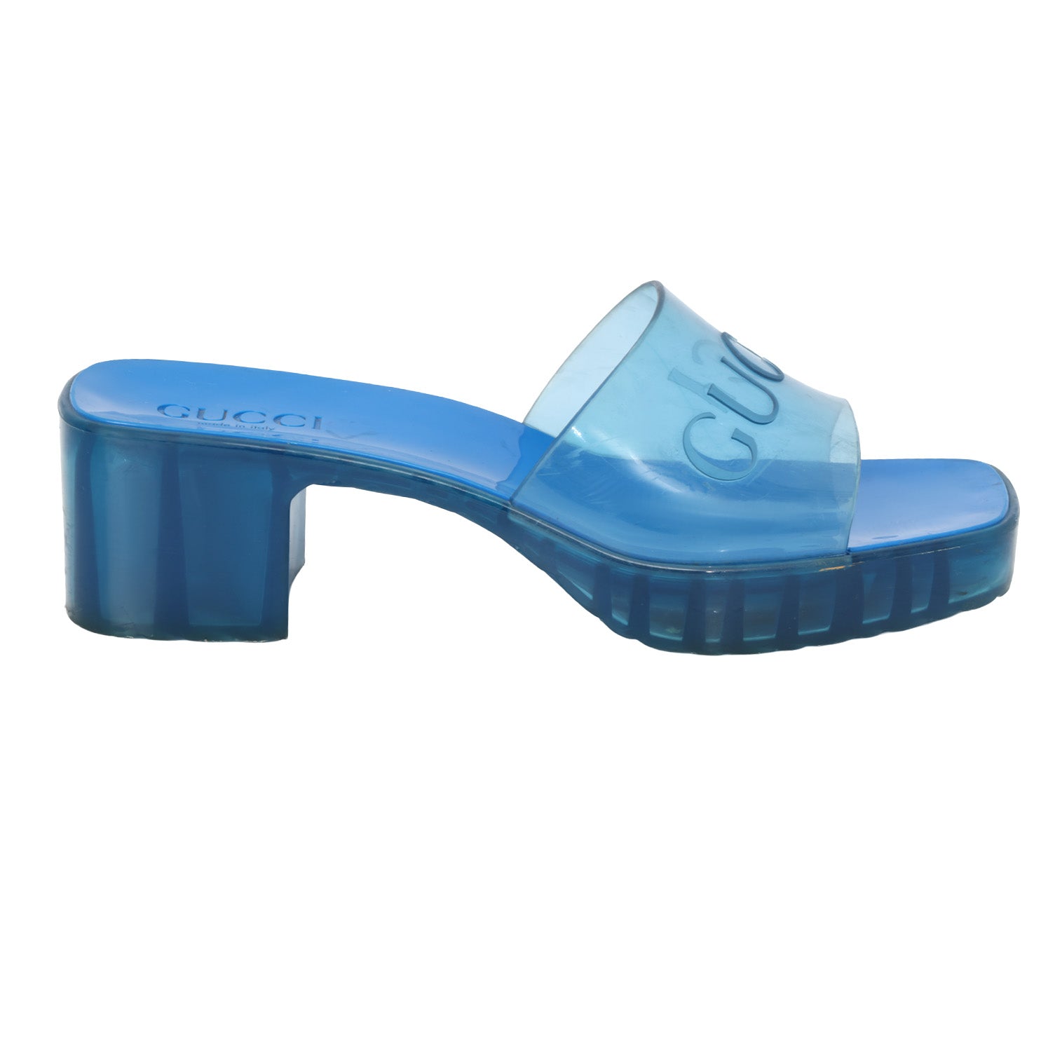 Blue Rubber Heeled Slide Sandals- 39