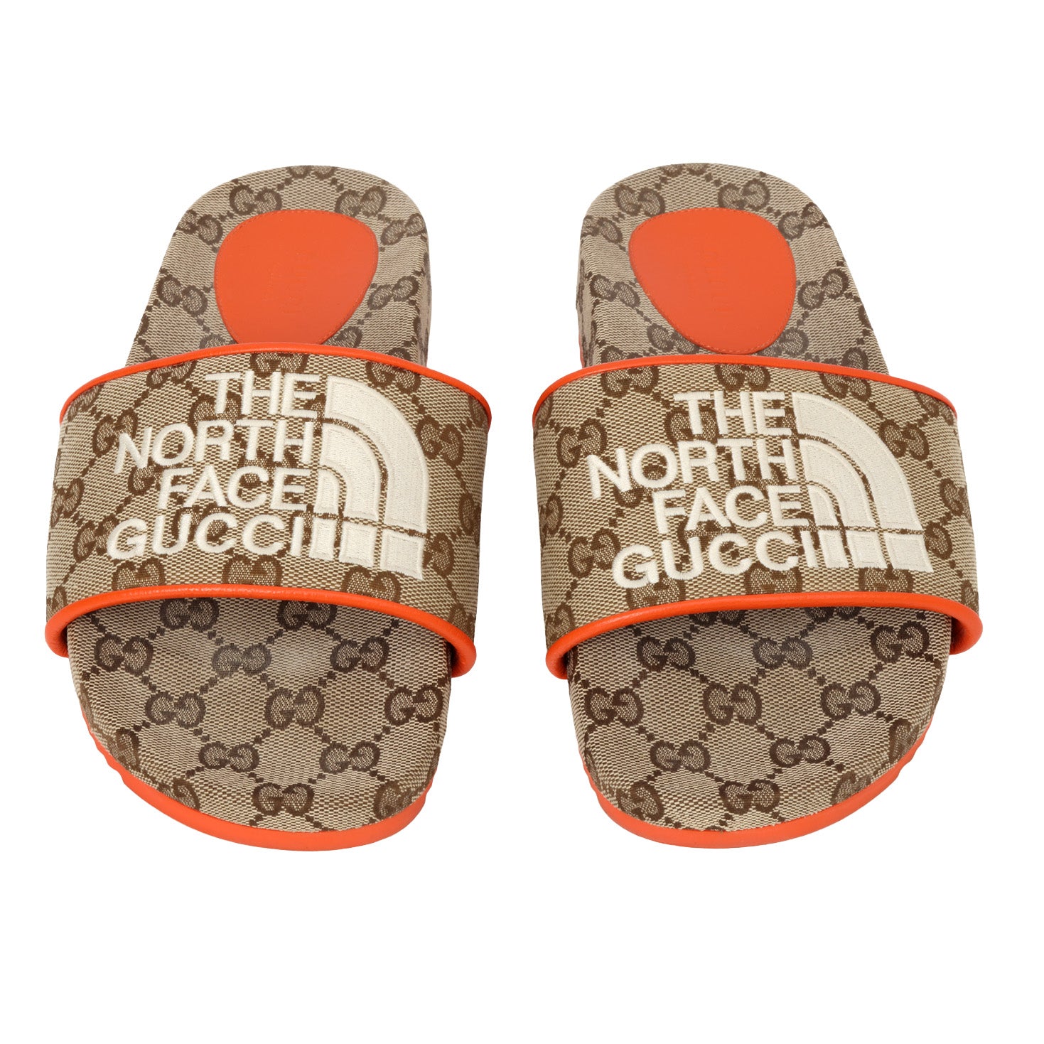 '- X The North Face GG-Canvas Beige/Orange Slides- 37
