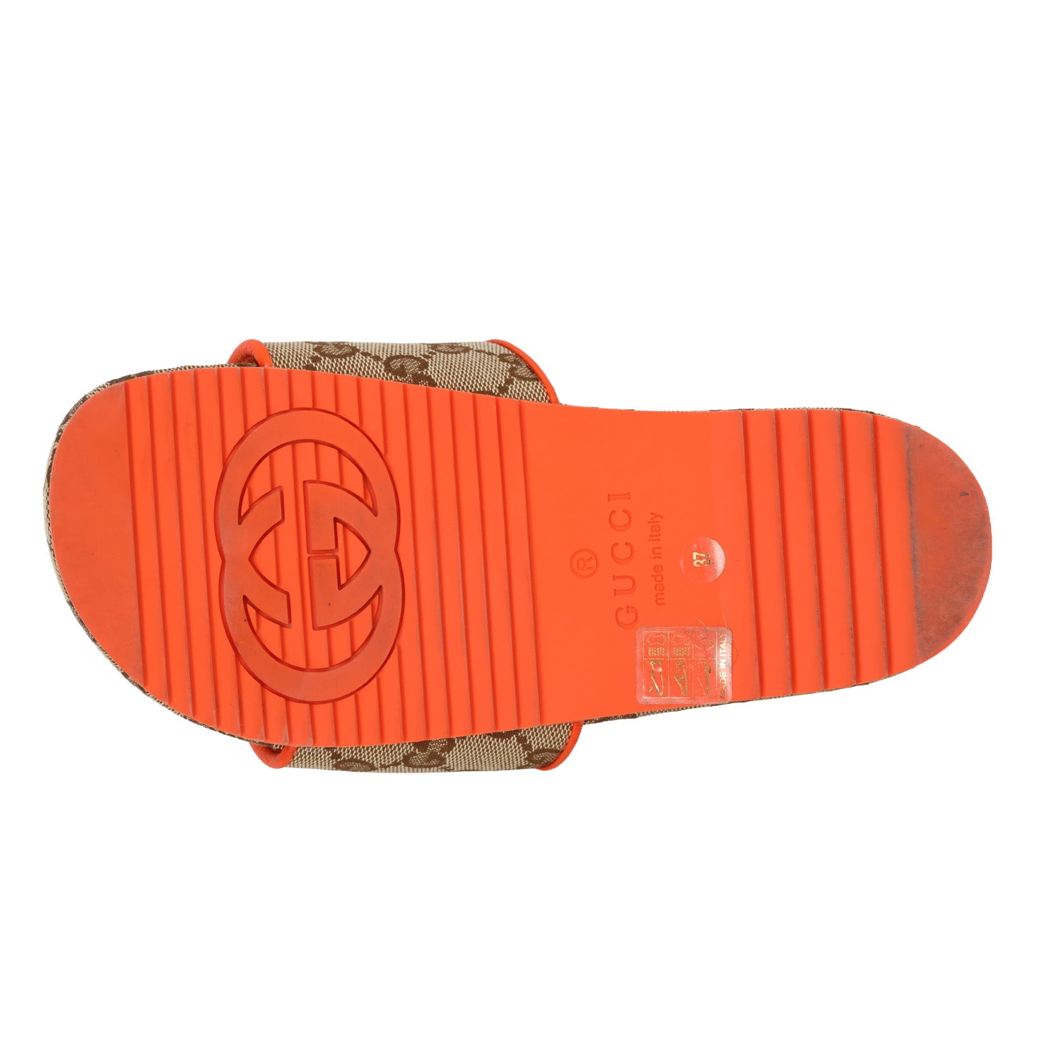 '- X The North Face GG-Canvas Beige/Orange Slides- 37