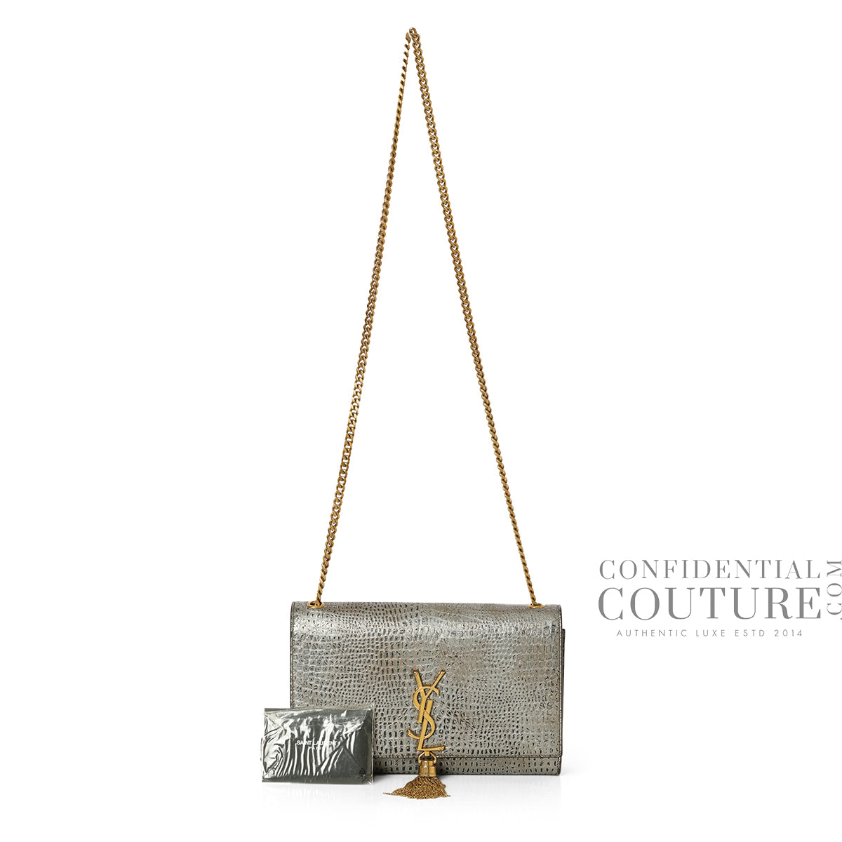 Silver/Black Python Embossed Kate Medium Shoulder Bag