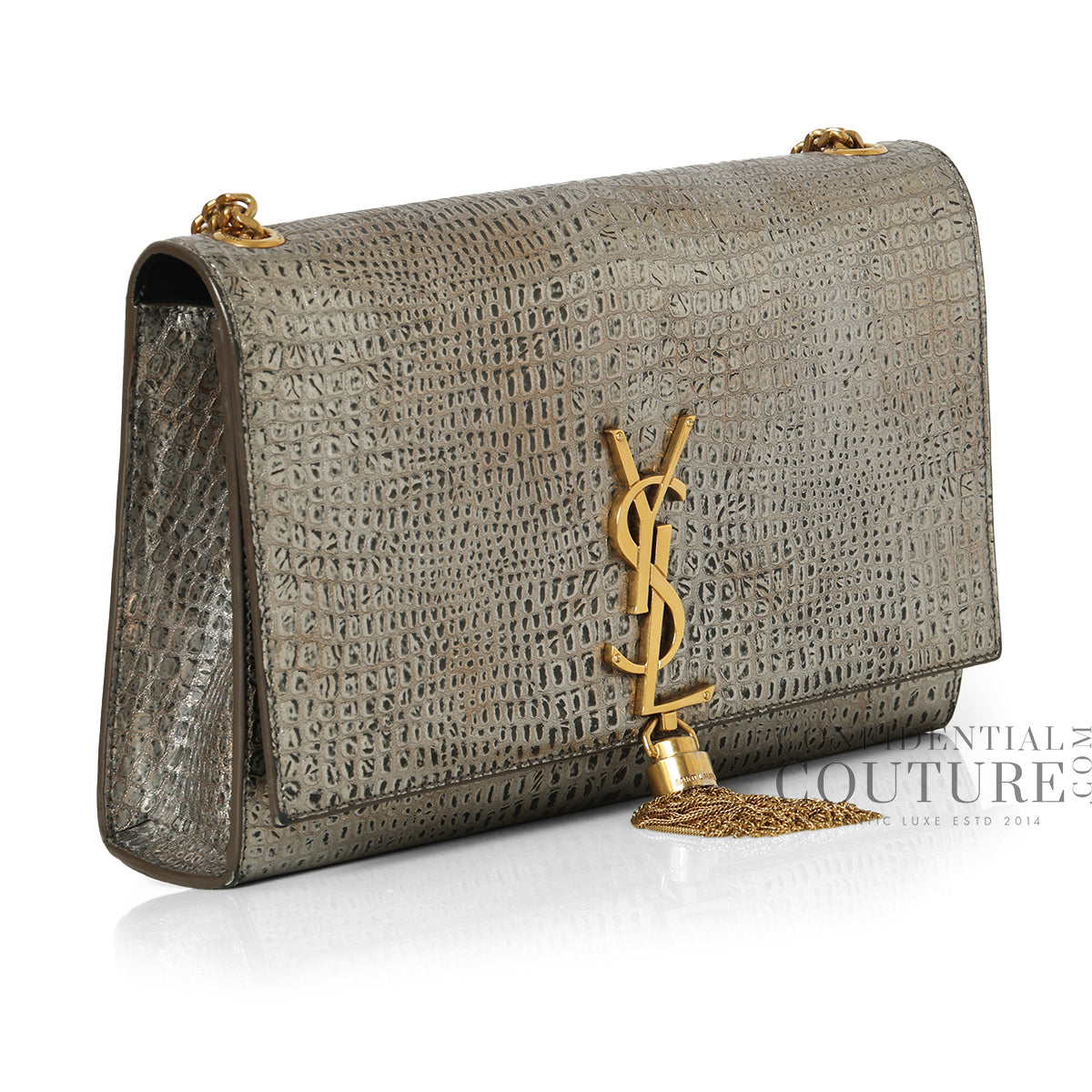 Silver/Black Python Embossed Kate Medium Shoulder Bag
