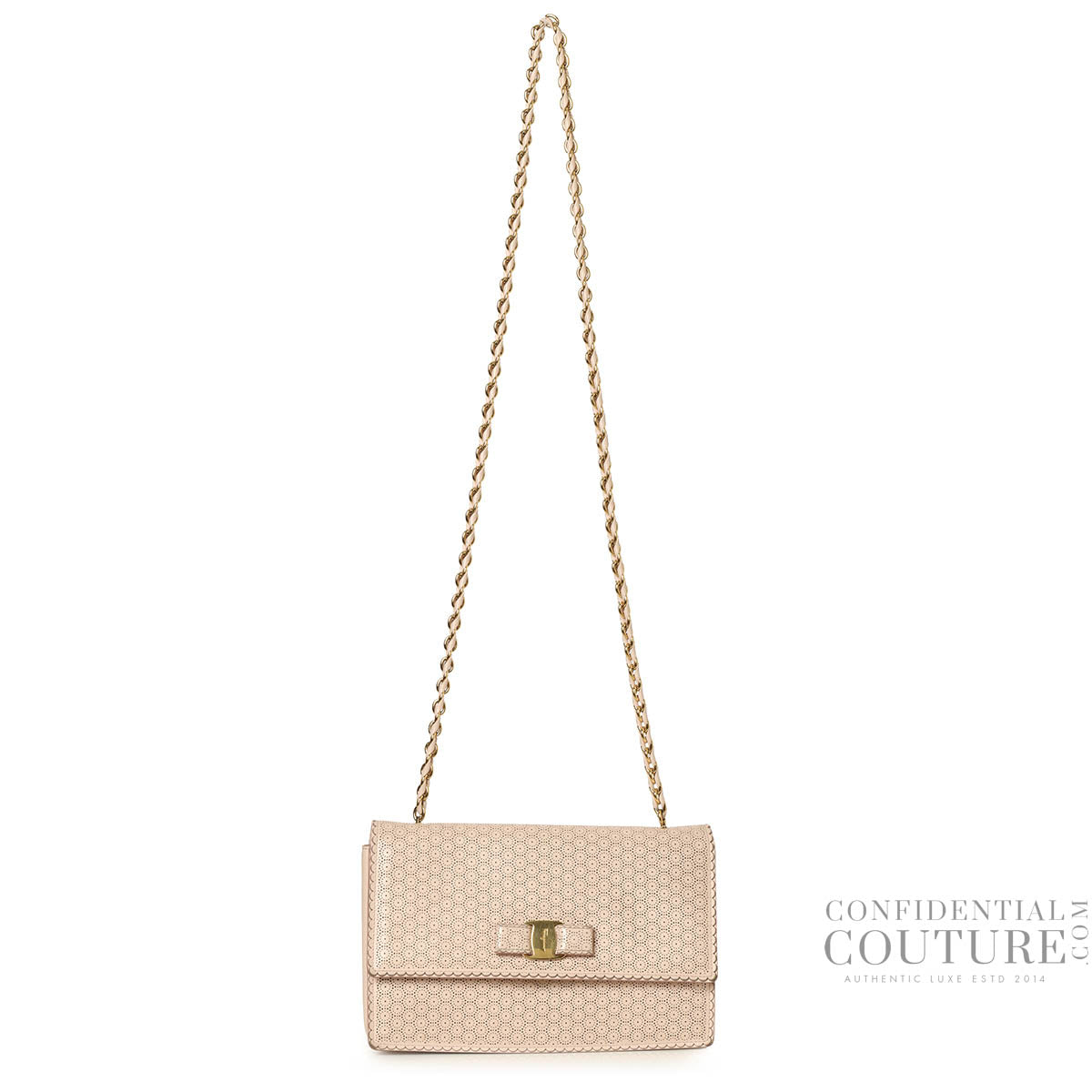 Baby Pink Miss Vara Bow perforated leather crossbody bag