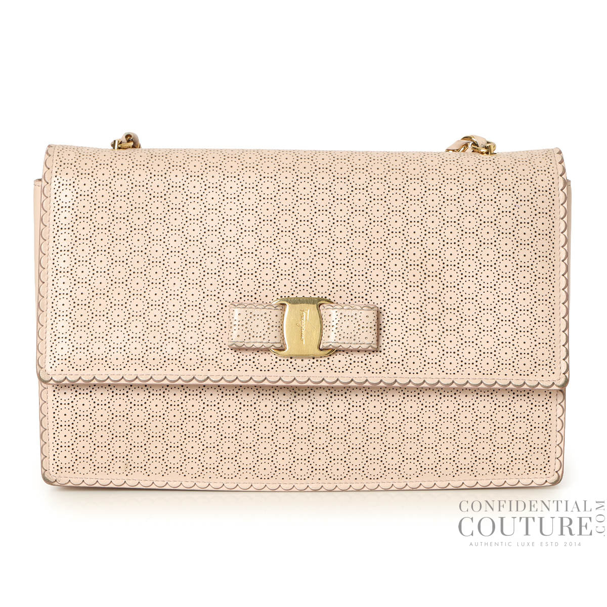 Baby Pink Miss Vara Bow perforated leather crossbody bag