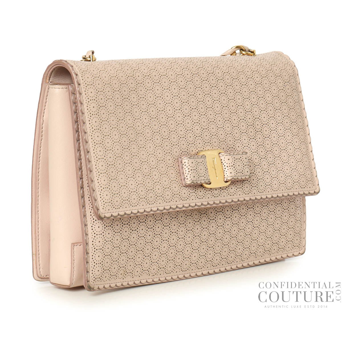 Baby Pink Miss Vara Bow perforated leather crossbody bag