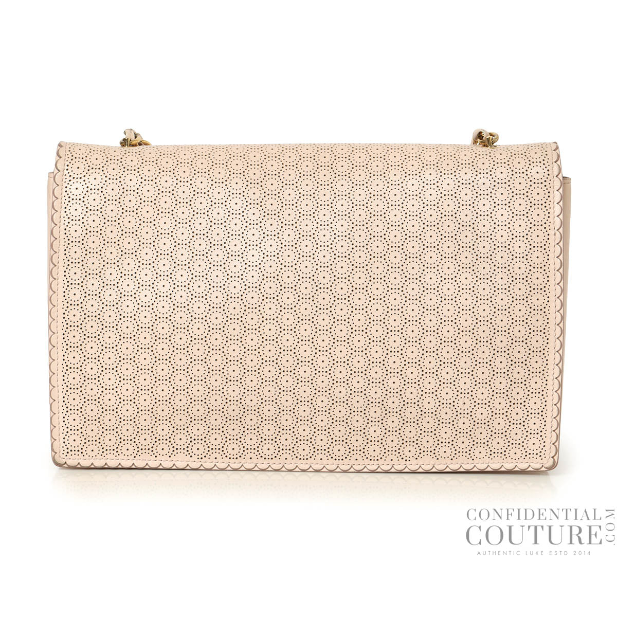 Baby Pink Miss Vara Bow perforated leather crossbody bag